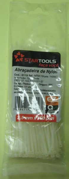Abraçadeira de Nylon Startools 2,5mm X 150mm